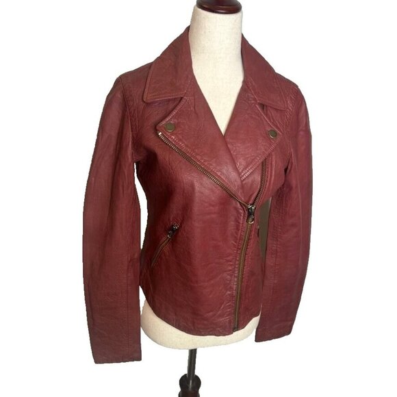 Madewell $525 Washed Leather Motorcycle Jacket Dusty Redwood Size M NC112 - Picture 4 of 15